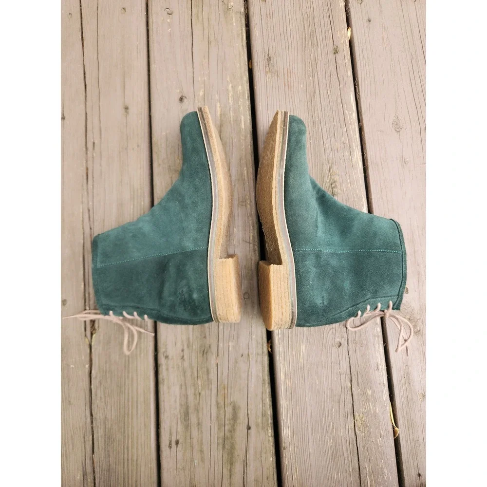 Bos & Co Ankle Boots Forest Green Suede Lace Up Back Zip EU 39